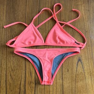 Jolyn Clothing Coral Pink Triangle Bikini Set
